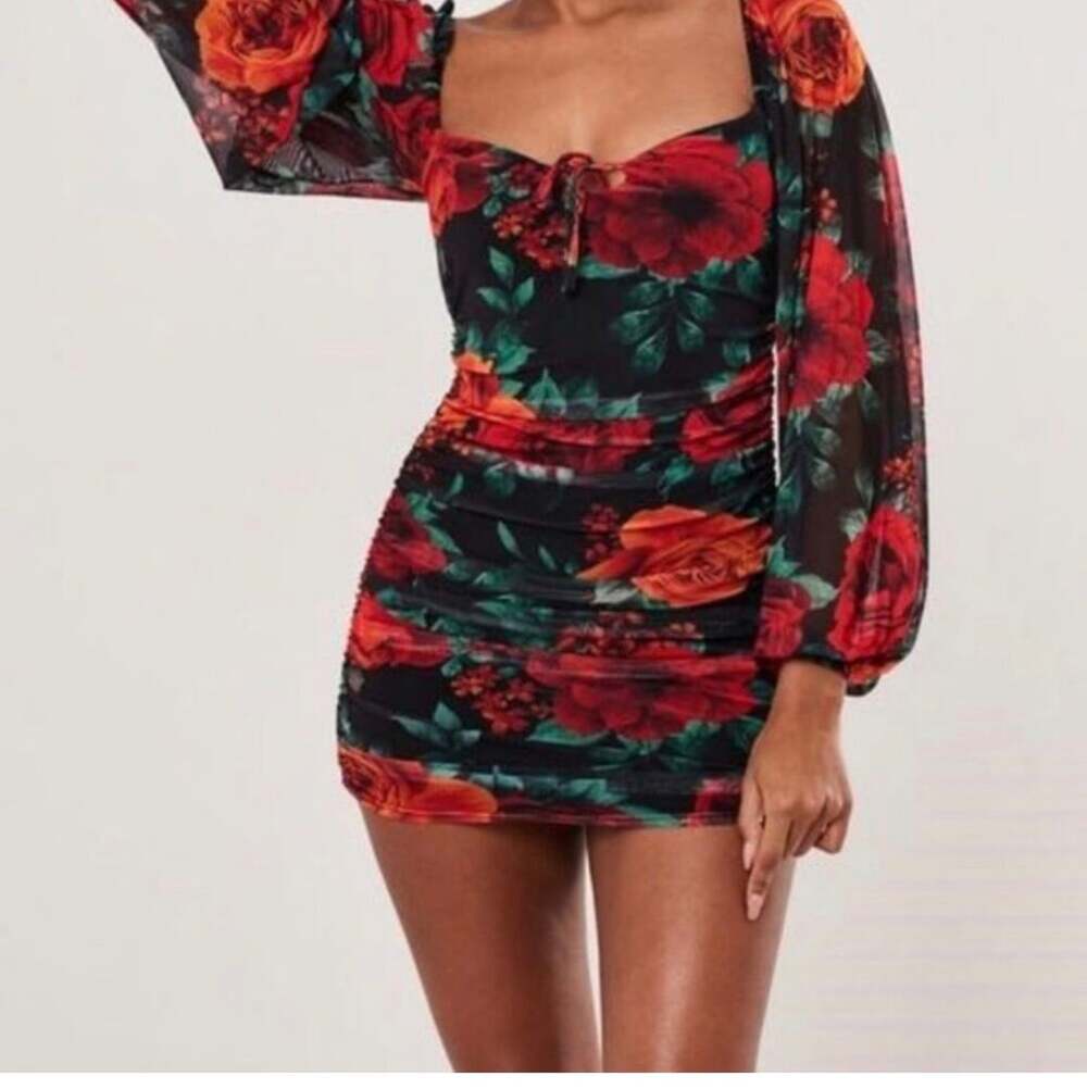 Missguided Tall Floral Mesh Ruched Dress Size US 6